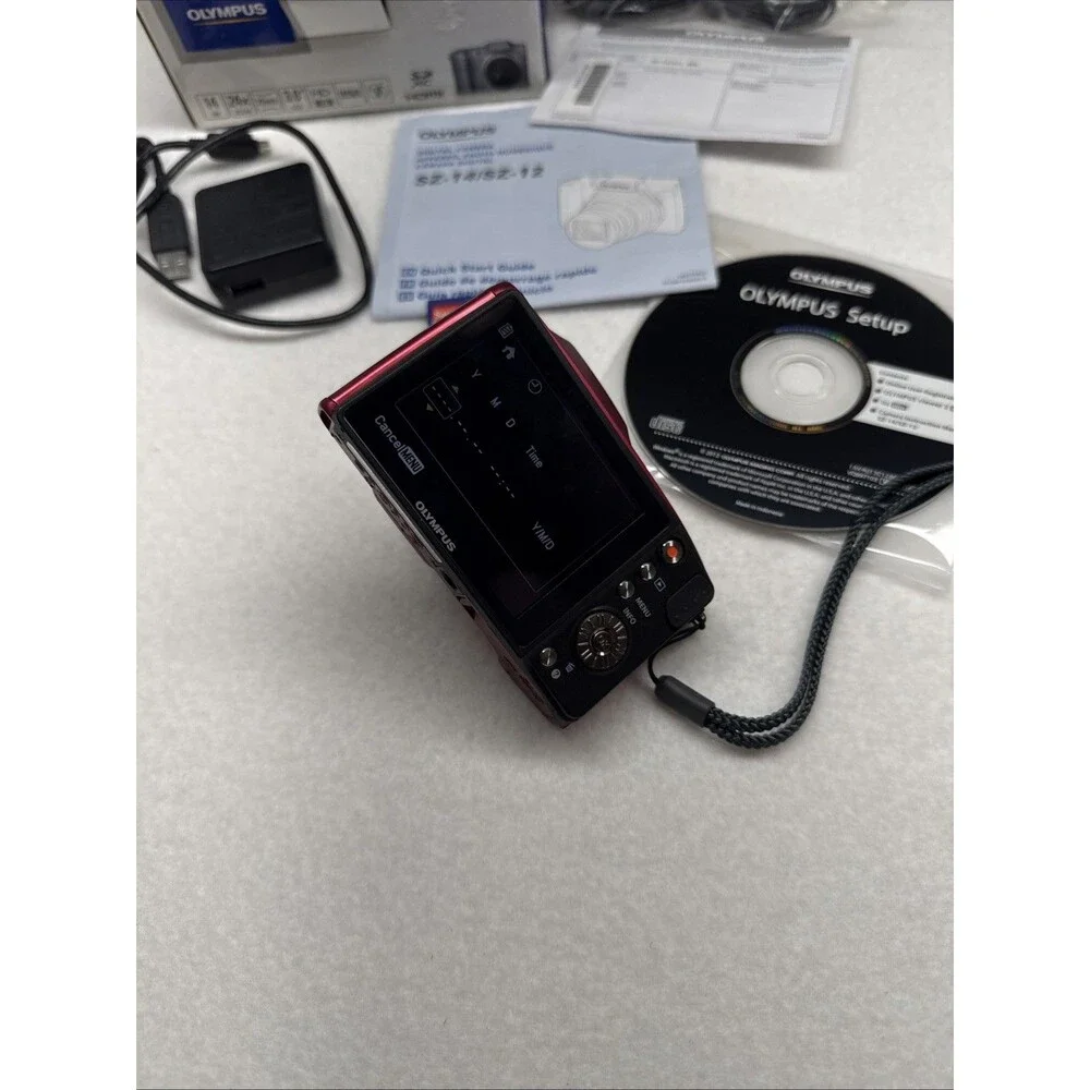 Olympus SZ-12 14MP Digital Camera 24x Zoom Red w/ Box Charger Battery SD Card